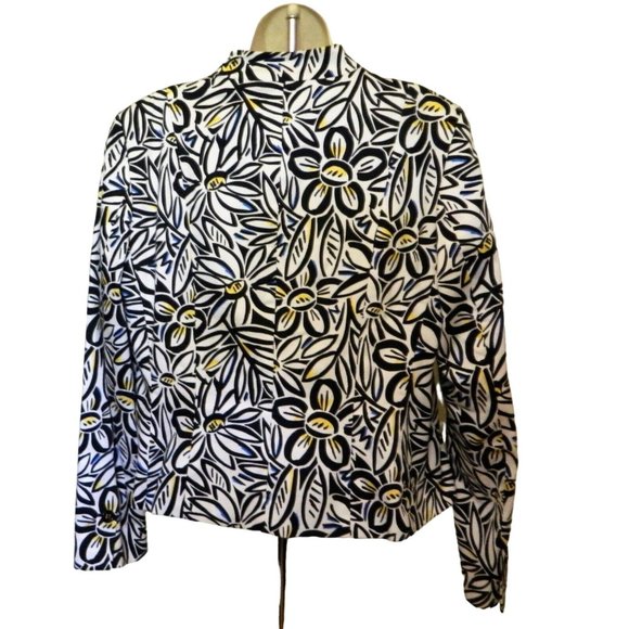 Jones Wear Floral Jacket 12 Black White Stretch Long Sleeve Single Button Lined - Picture 9 of 10